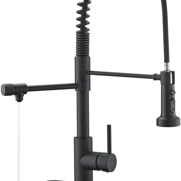 Drinking Water Faucet: Kitchen pull-down water filtration faucet and bar sink filtration faucet, featuring a matte black stainless steel finish.