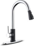 Kitchen Sink Faucet — Pull-Down Design, Two-Tone Black Chrome & Stainless Steel Finish, Single-Handle (Supports 1- or 3-Hole Installation); Suitable for Laundry Rooms, Bar Sinks, and Kitchen Sinks