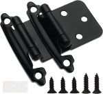 1/2" Overlay Matte Black Cabinet Hinges (10 Pair -20 Pcs) Self Closing Bath & Kitchen Cabinet Hinges Black Flush Mount w/Door Bumpers & Upgraded Screws