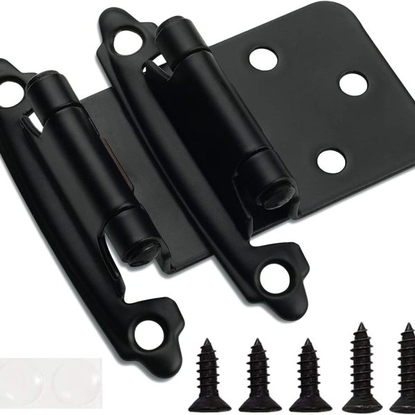 1/2" Overlay Matte Black Cabinet Hinges (10 Pair -20 Pcs) Self Closing Bath & Kitchen Cabinet Hinges Black Flush Mount w/Door Bumpers & Upgraded Screws
