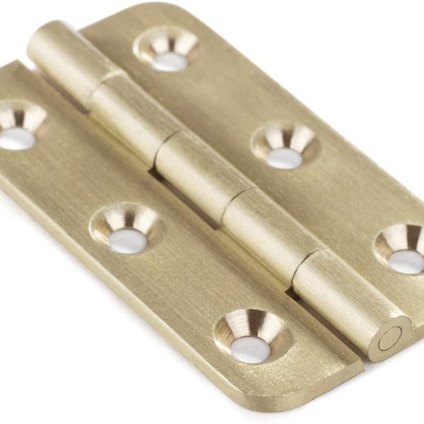 4 PCS Brushed Solid Brass Butt Hinges 2 Inch for Cabinet Doors, Trunks, Wood, Chest Lid, Crafts, Jewelry Box and Small Wooden Boxes, Furnitures, Round Corner Mortise Brass Hinge with Screws