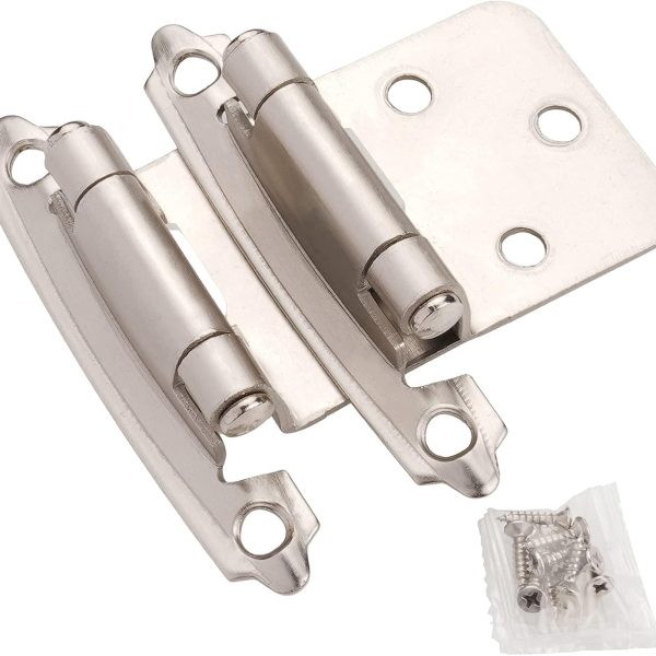 Cabinet Hinges Brushed Nickel for Kitchen Cabinets Doors (10 Pair -20 Pcs) -1/2" Overlay (Variable) -Self Closing Kitchen Cabinet Hinges Flush Mount w/Silicon Bumpers & Hardware Screws