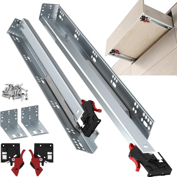 1 Pair Undermount Drawer Slides 12 Inch 80 lb Load Capacity Soft Close Full Extension Ball Bearing Hidden Bottom Mount Rails Locking Devices Concealed Runners(with Bracket)