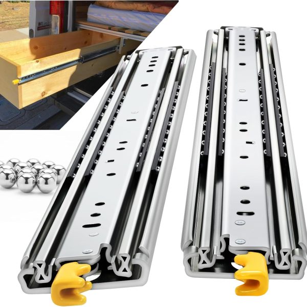 Heavy Duty Drawer Slides Full Extension Locking Runners with Lock 16-40 Inch Side Mount Silver Steel Ball Bearing Rails 500 Lb