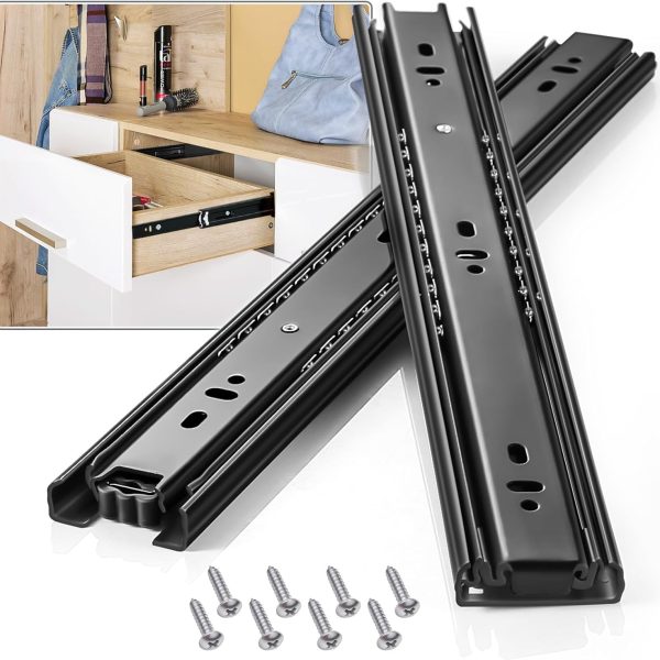 Drawer Slides 1 Pair Full Extension 10 12 14 16 18 20 22 24 inch Side Mount Rails Dresser Cabinet Bracket Replacement Ball Bearing Tracks Guide Metal Runner 100 LB (Basic-1 Pair, 12 Inch)