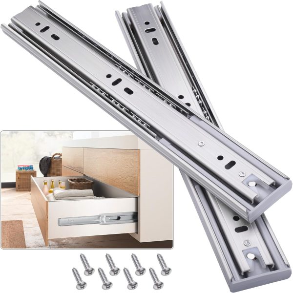 Soft Close Stainless Steel Drawer Slides 1 Pair Full Extension 10 12 14 16 18 20 22 24 inch Side Mount Dresser Cabinet Replacement Ball Bearing Rails Runner 100LB (Stainless soft close 12 Inch)