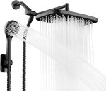 Wide-Coverage Rain Showerhead (with 5-Mode Handheld) — High-Pressure Shower Combo Set, Includes Extension Arm, Premium Bathroom Fixture Choice, Adjustable Head with Clog-Resistant Nozzles (Black)