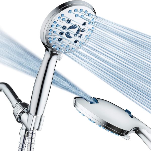High-Pressure 8-Mode Handheld Showerhead — Clog-Resistant Nozzles, Built-in Power Wash Function (for cleaning tubs, tiles, and pets), Includes Extra-Long 6-Foot Stainless Steel Hose, Wall Mount, and Overhead Bracket